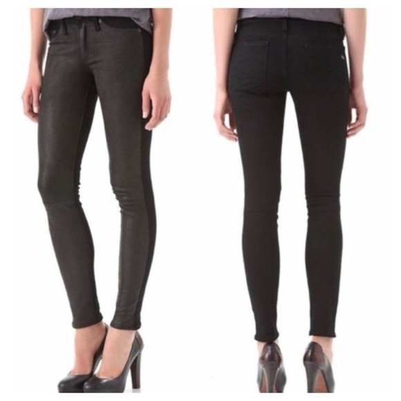 RAG & BONE Lamb Leather & Denim HYDE Coal Black Skinny Jeans size 31 - Picture 3 of 14